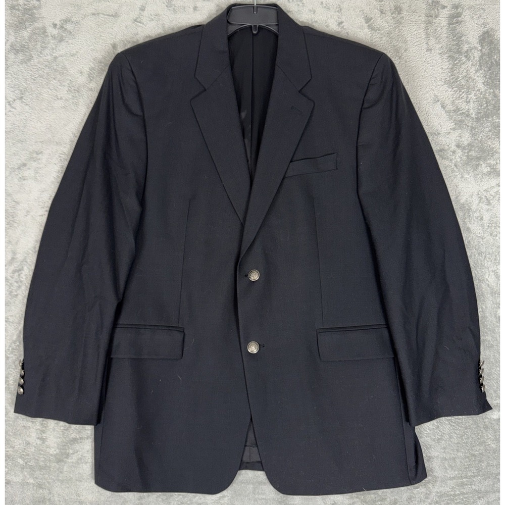 VTG Ralph Ralph Lauren Mens Black 97% Wool Blazer Silver Crest Buttons Size 47